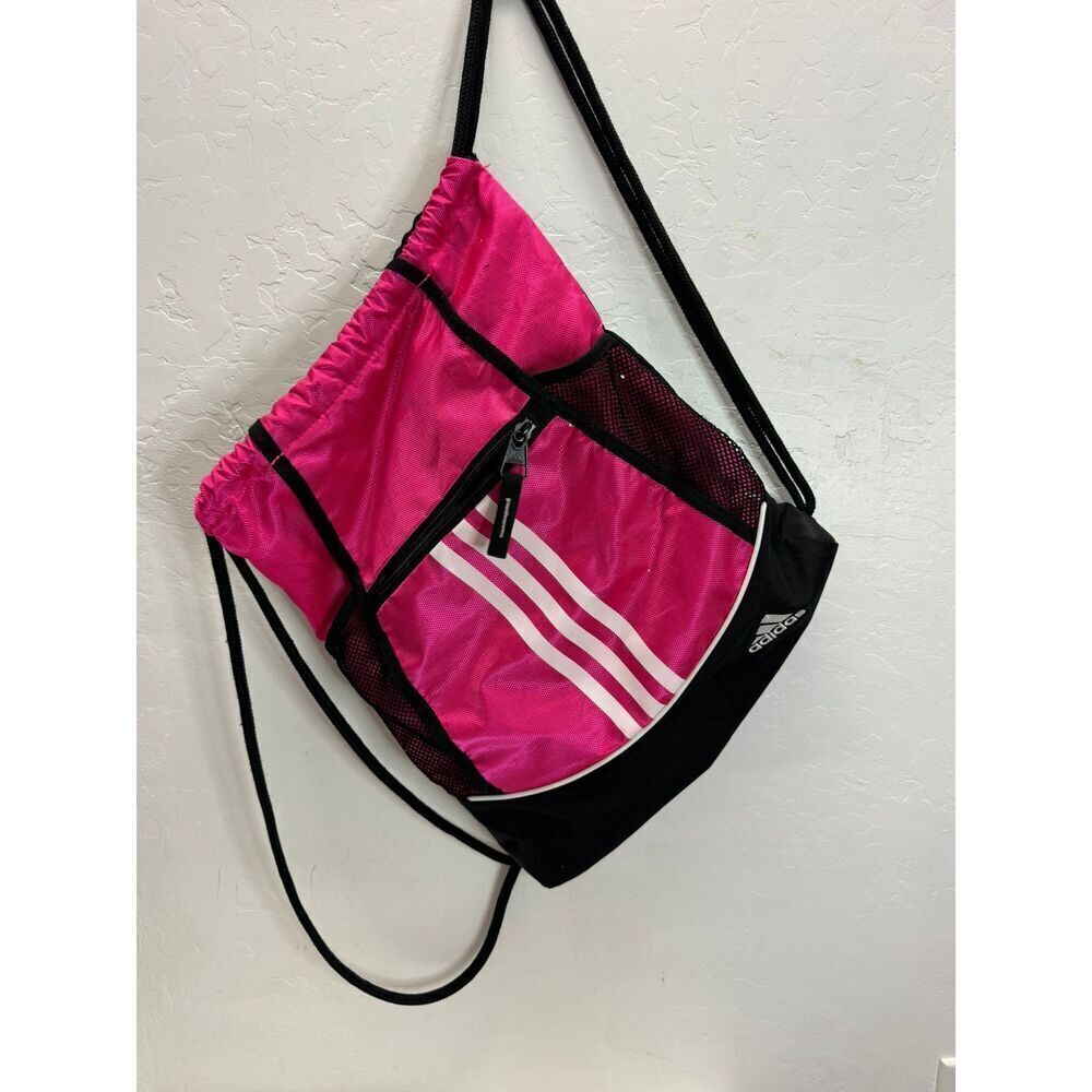 Adidas Pink Black Alliance II Sackpack Drawstring Bag Backpack‎ With Pockets